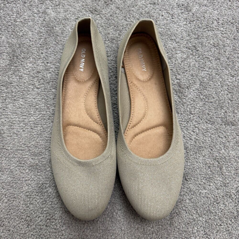 Old Navy Almond Toe Knit Ballet Flat Shoes Womens 10 Beige Cozy Cashmere Classic